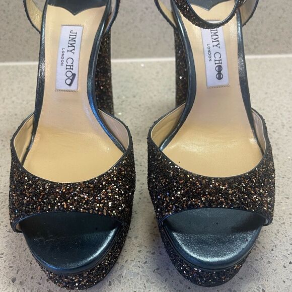 Jimmy Choo Peach Glitter Platform Heels 41.5 - Picture 5 of 7